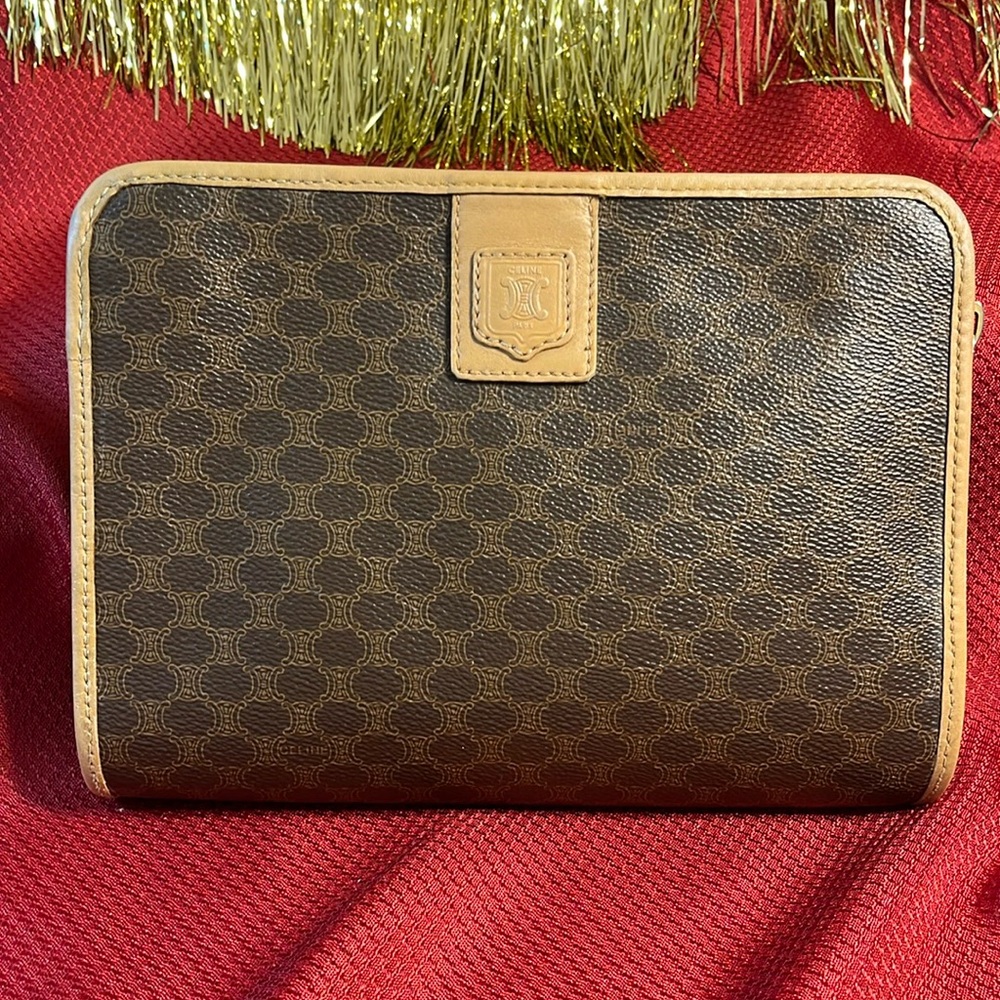 Celine Tan and Brown Clutch Elegant Designer Wristlet